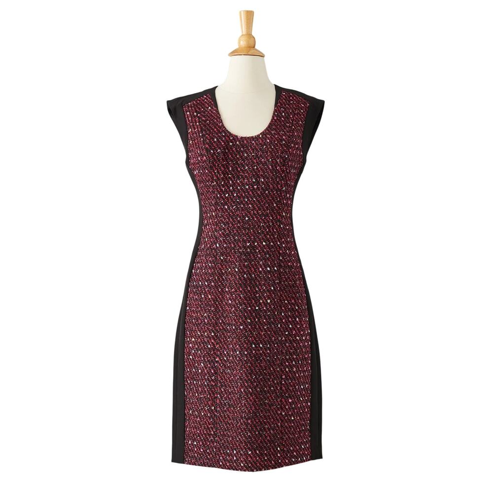 J. Peterman Tweed Sheath Dress Most Flattering Maroon Womens 12 Sleeveless Work